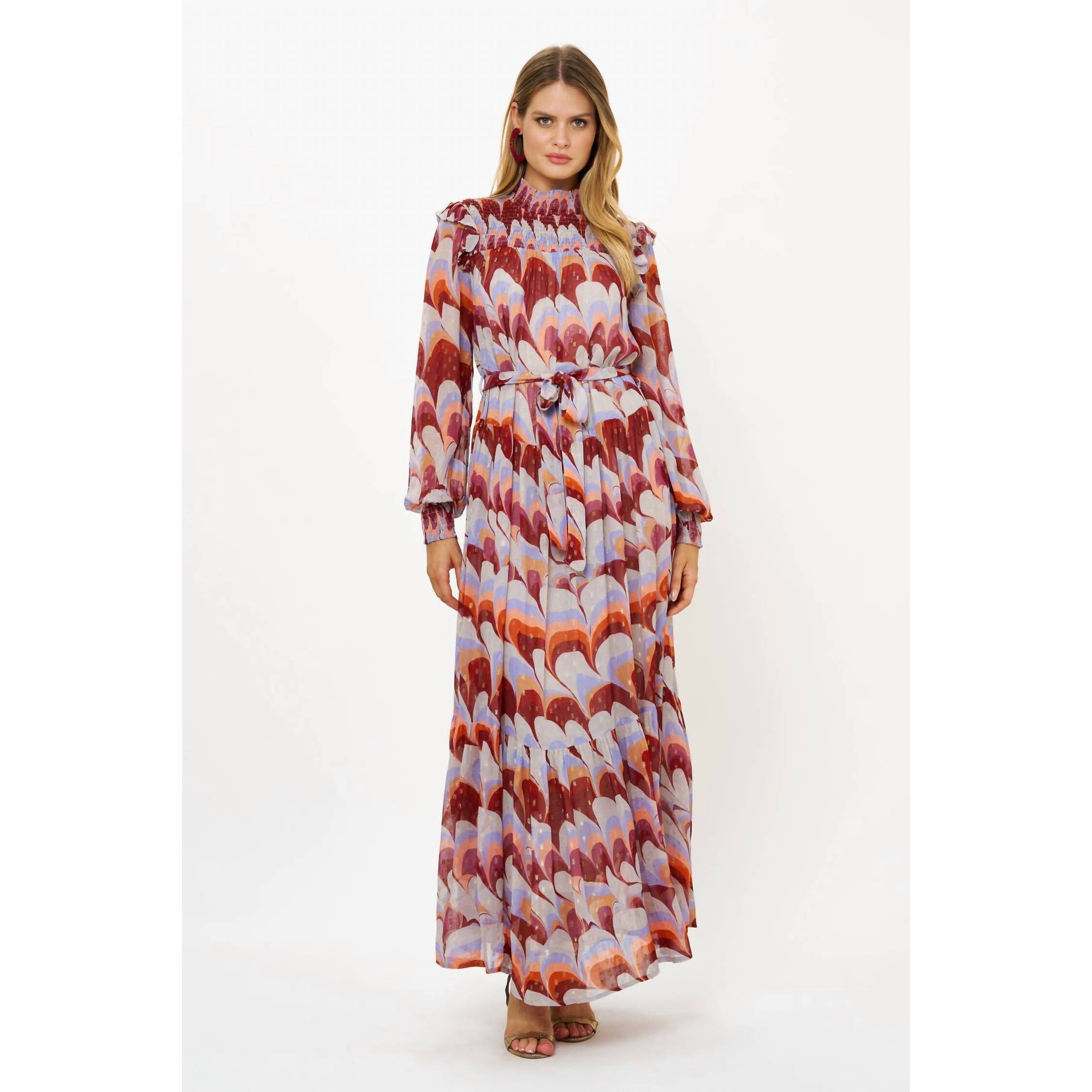 New Oliphant Smocked Neck Maxi Dress In Venice Cognac